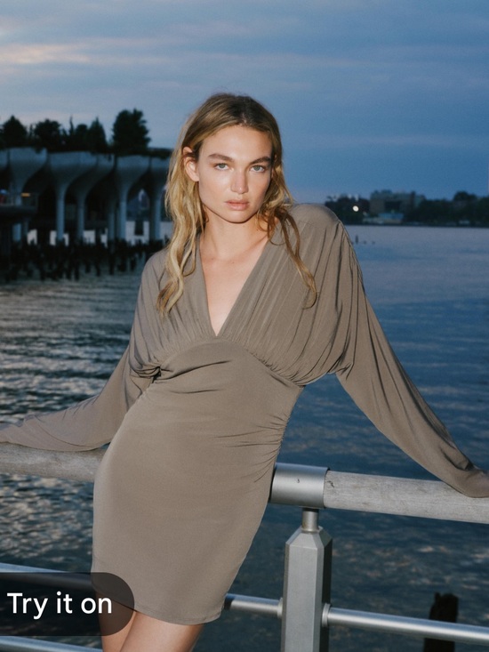 Zara Dresses & Skirts - ZARA Taupe Short Mini Dress with Batwing Sleeves